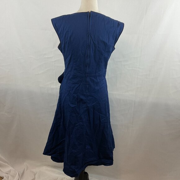 Lindy Bop Fit & Flare Dress US L Navy Blue Black Trim Pleated Sleeveless Bow - Picture 8 of 13
